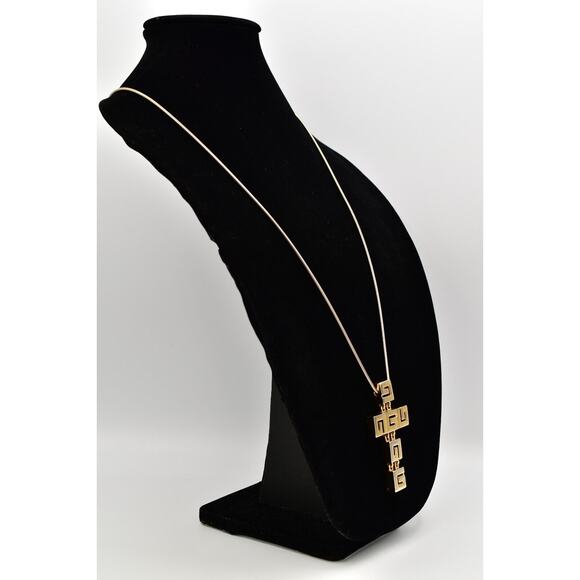 Givenchy Vintage Cross Necklace G Logo Chunky Gold Unisex Signed AS IS 80s Bin7A - Picture 4 of 12